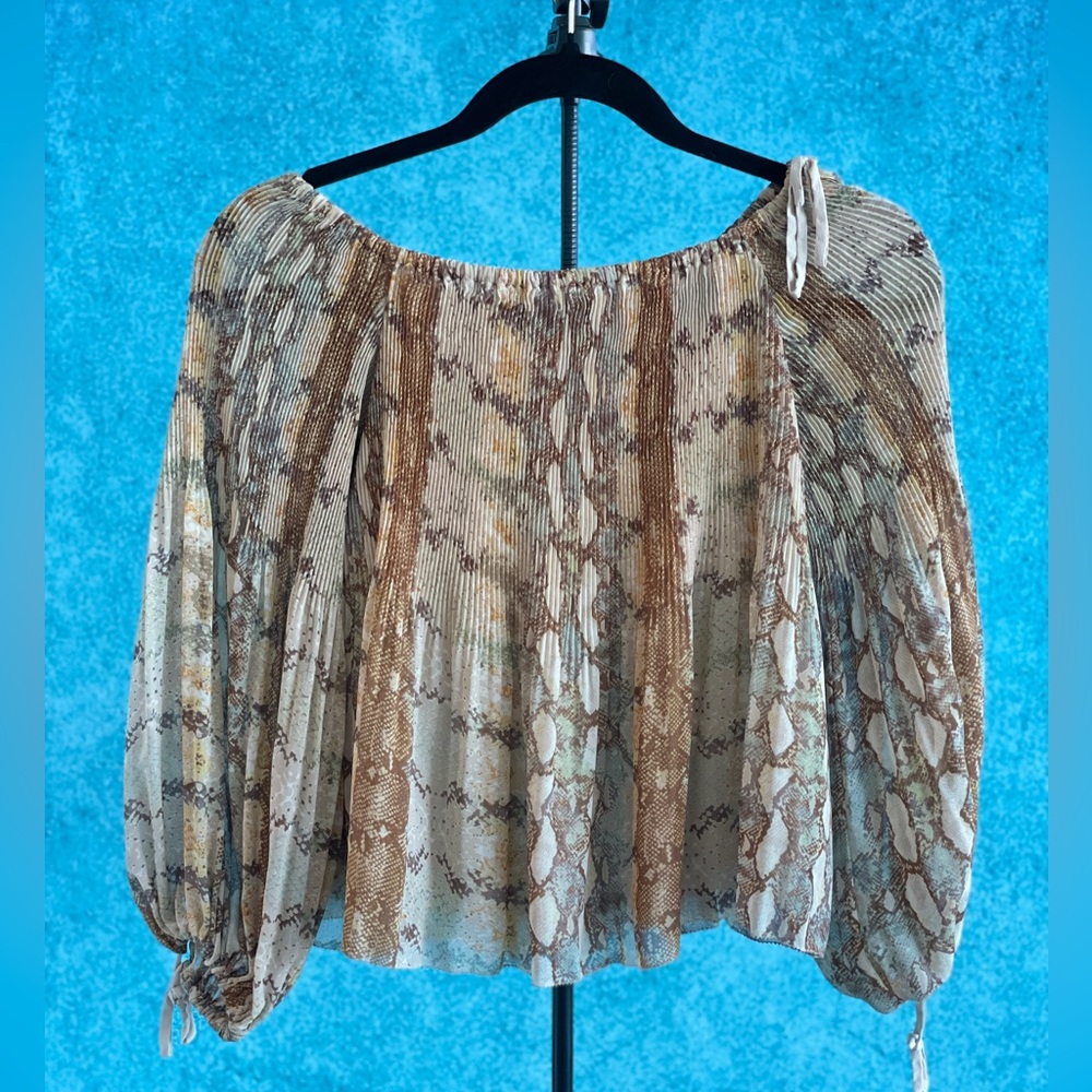 ARITZIA Wilfred Snake Print Off-Shoulder Blouse - Brown and Cream